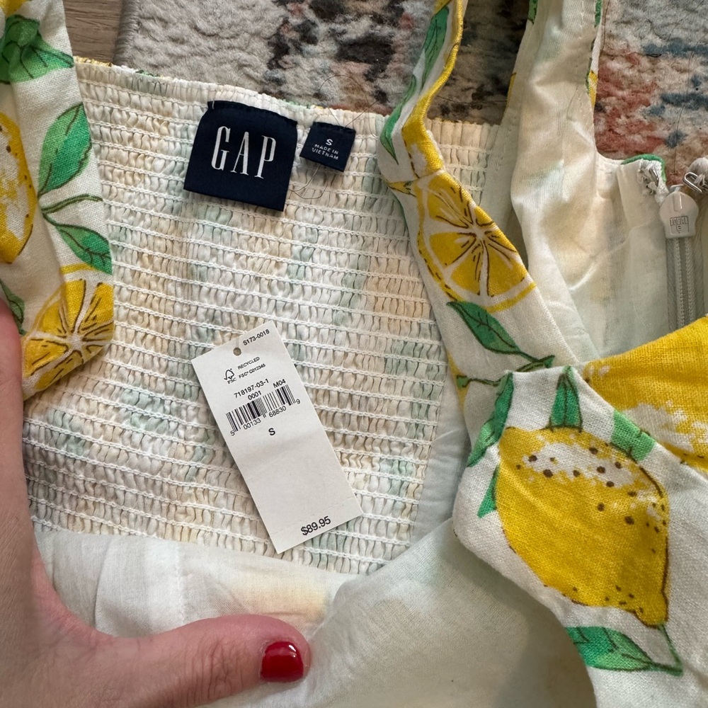 GAP linen blend Lemon Print Casual Dress - Yellow and Green - Picture 3 of 4